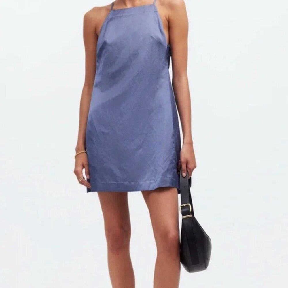 NWT Madewell High Neck Mini Dress in Blue Size 00